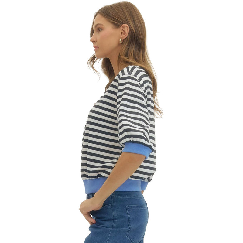 Entro Women's Black Stripe Cuff Sleeve Top