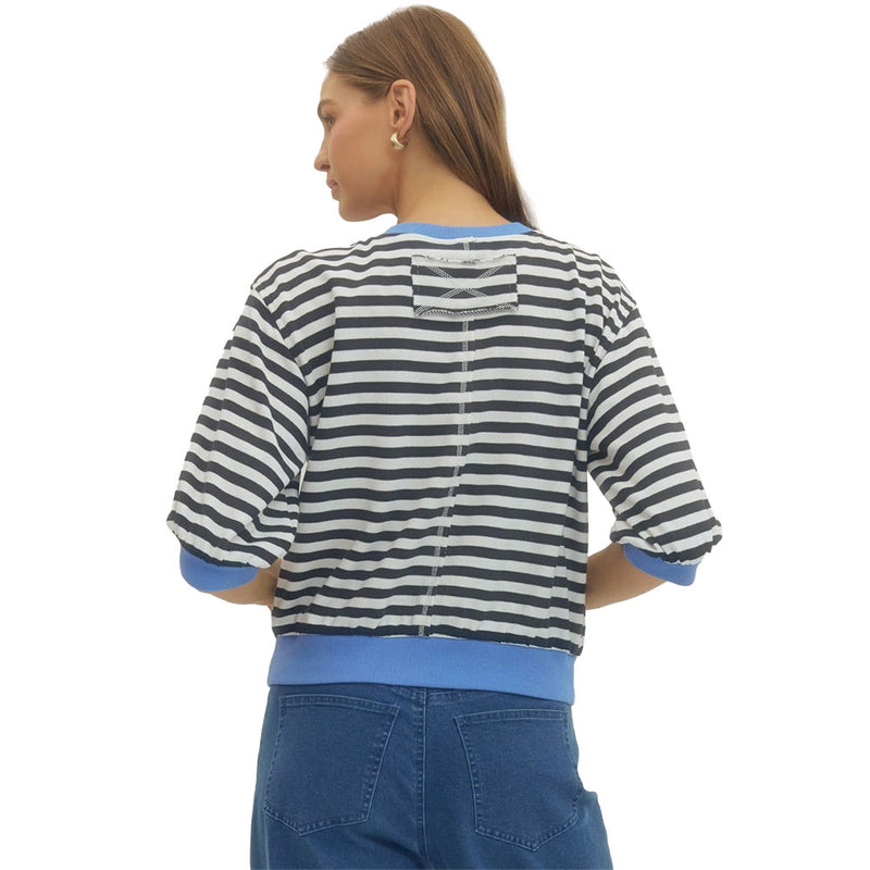 Entro Women's Black Stripe Cuff Sleeve Top