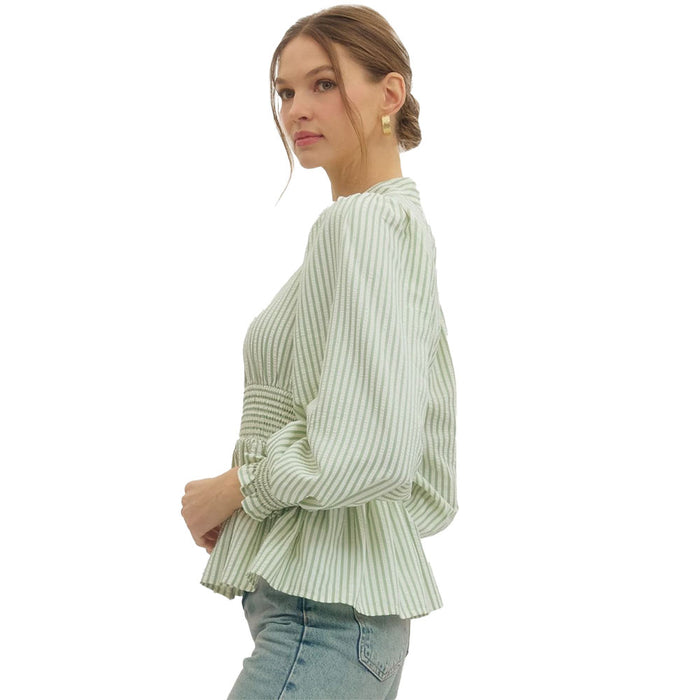 Entro Women's Sage Stripe Zip Up Top