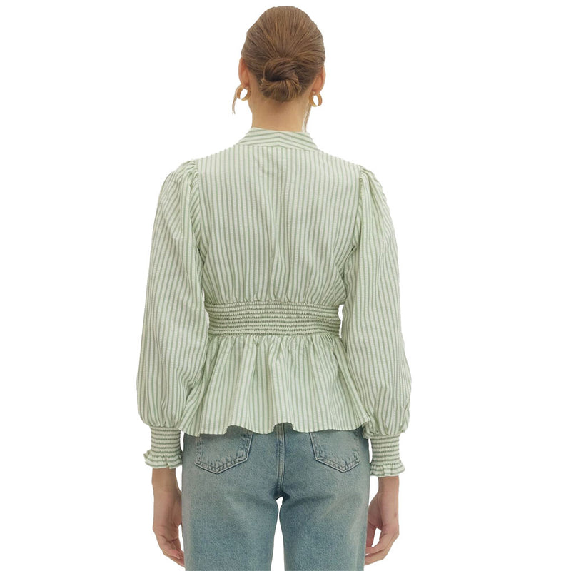 Entro Women's Sage Stripe Zip Up Top