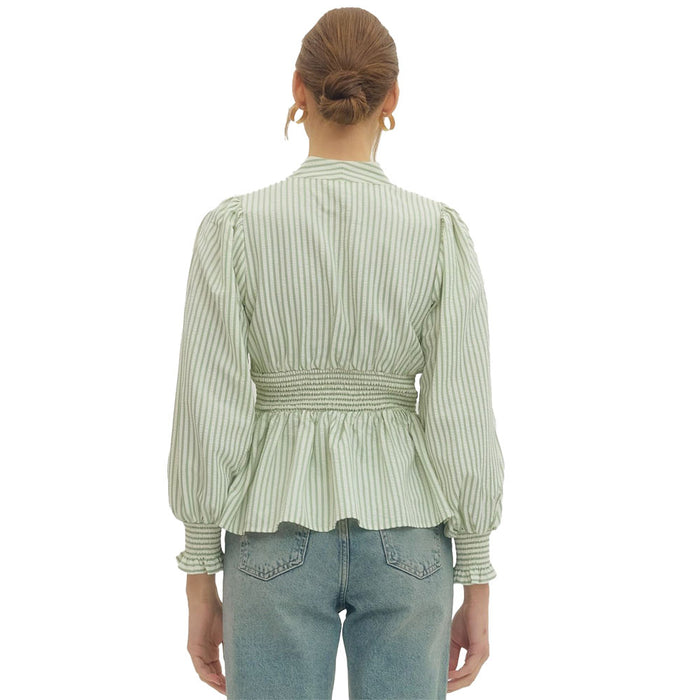 Entro Women's Sage Stripe Zip Up Top