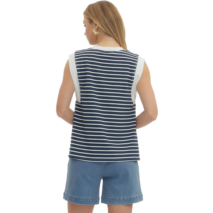 Entro Women's Navy Striped Sleeveless Top