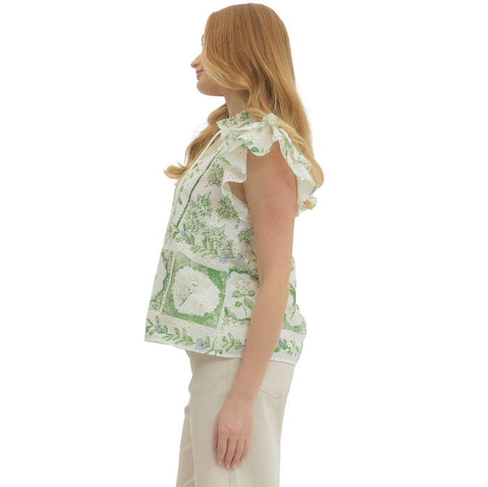 Entro Women's Green Floral Flutter Sleeve Top