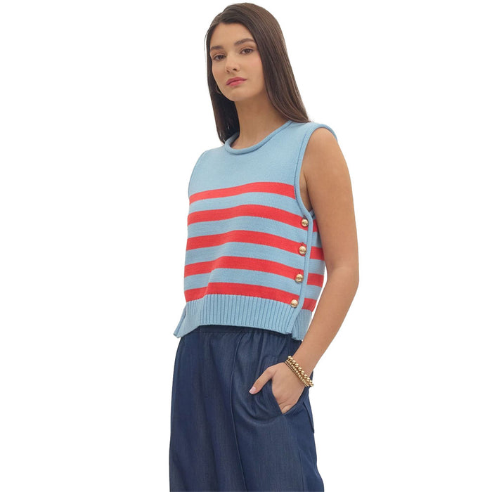 Entro Women's Blue Striped Sleeveless Top