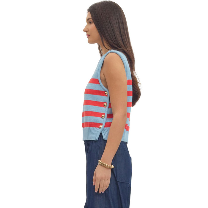 Entro Women's Blue Striped Sleeveless Top