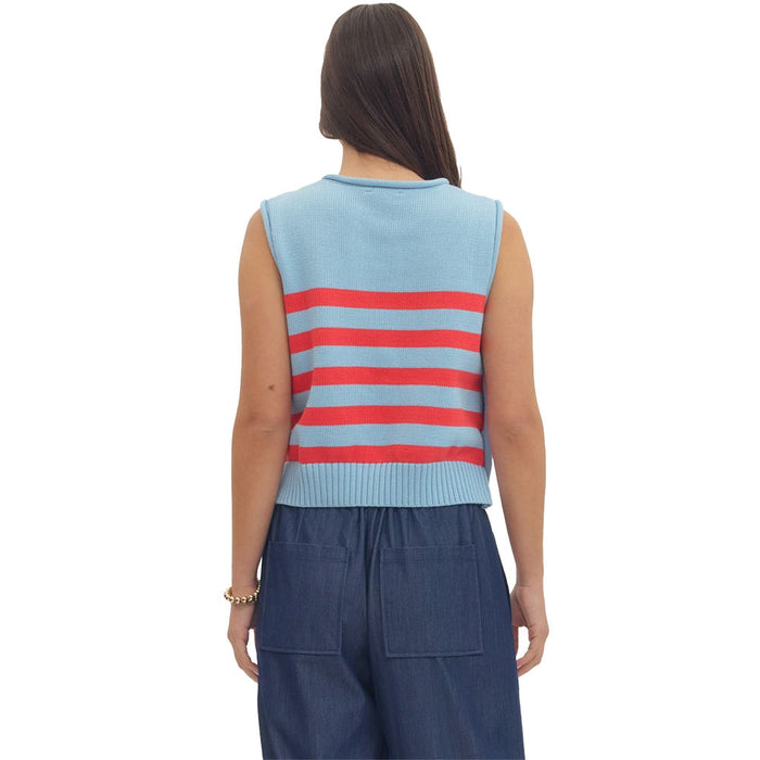 Entro Women's Blue Striped Sleeveless Top
