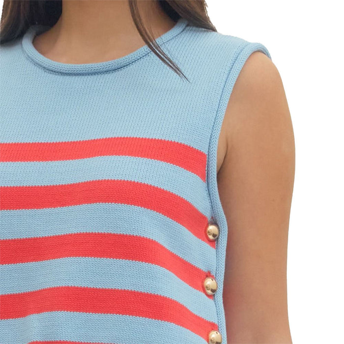 Entro Women's Blue Striped Sleeveless Top