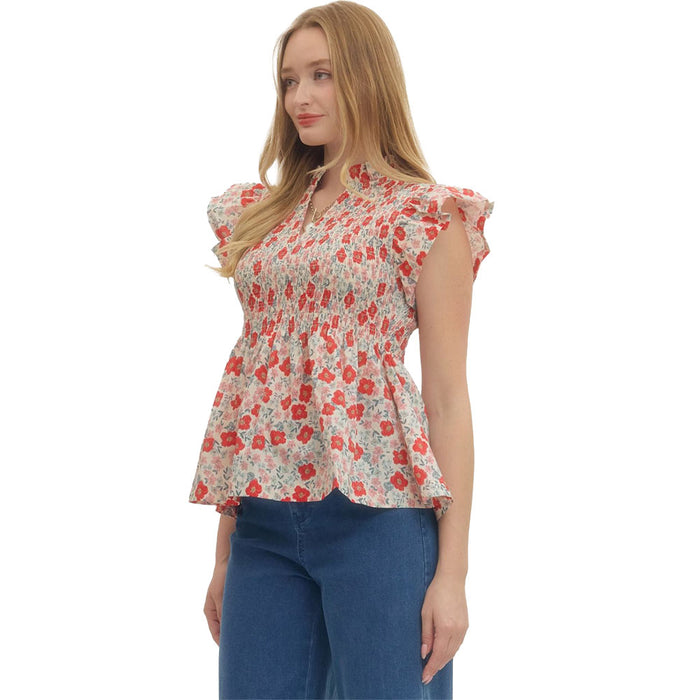 Entro Women's Red Flutter Sleeve Top