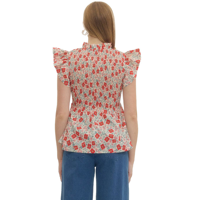 Entro Women's Red Flutter Sleeve Top