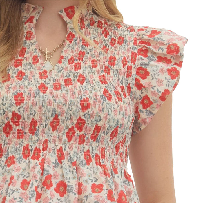 Entro Women's Red Flutter Sleeve Top