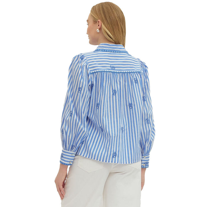 Entro Women's Blue Striped Embroidered Top