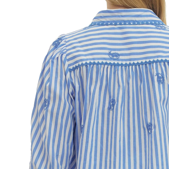 Entro Women's Blue Striped Embroidered Top