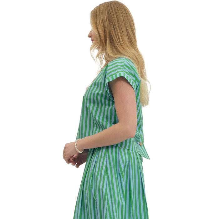 Entro Women's Green Sky Striped Button Back Top