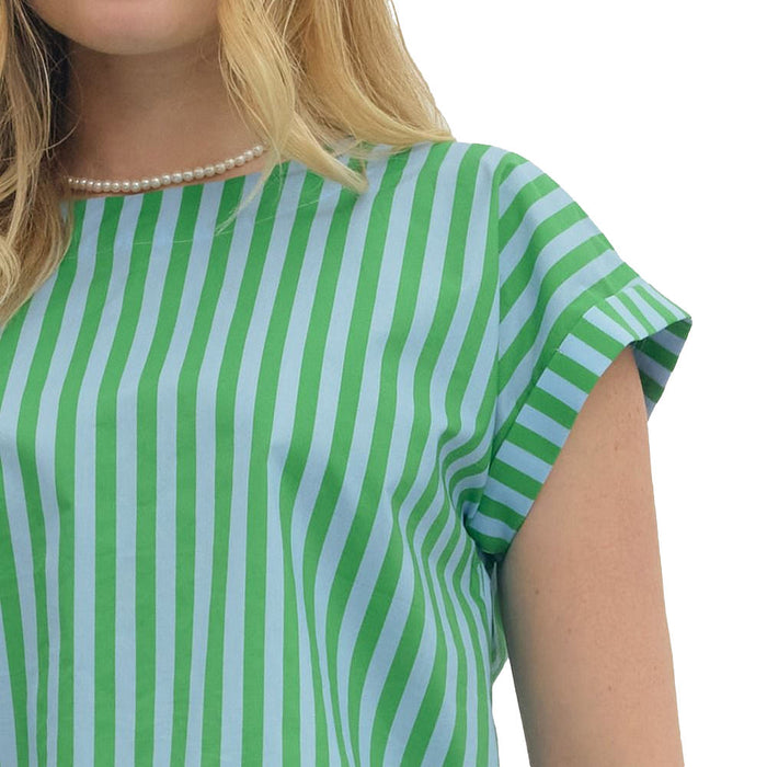Entro Women's Green Sky Striped Button Back Top