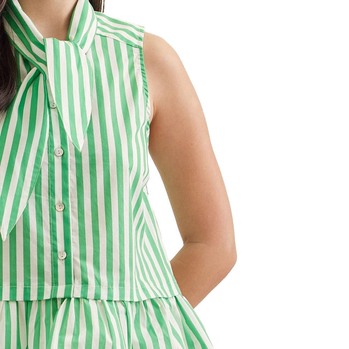 Entro Women's Green Striped Tie Neck Top