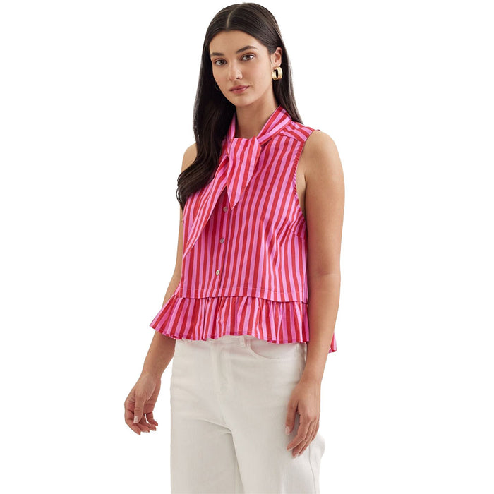 Entro Women's Red & Pink Sleeveless Peplum Top
