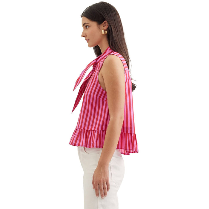 Entro Women's Red & Pink Sleeveless Peplum Top