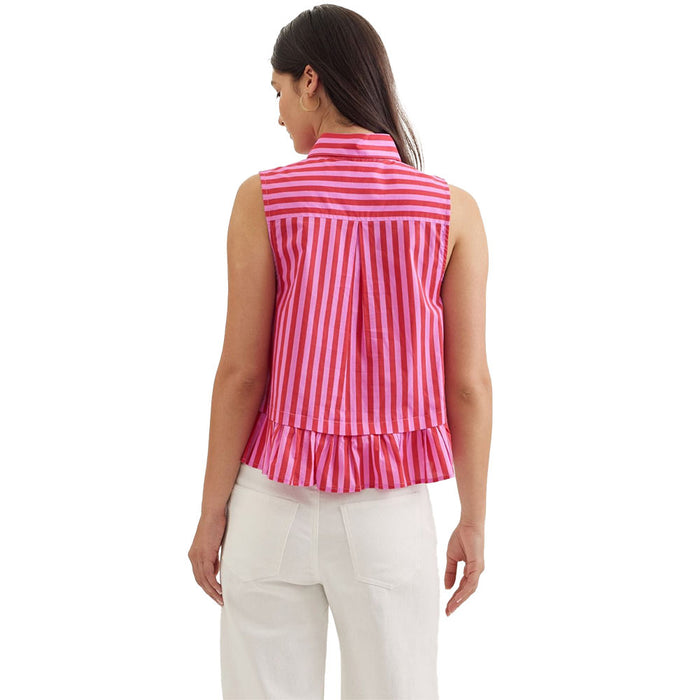 Entro Women's Red & Pink Sleeveless Peplum Top