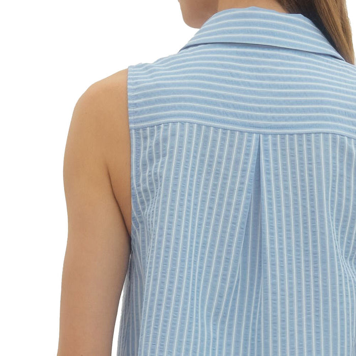 Entro Women's Blue Striped Button Sleeveless Top
