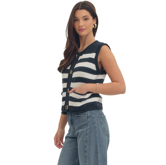 Entro Women's Navy Striped Button Sleeveless Top