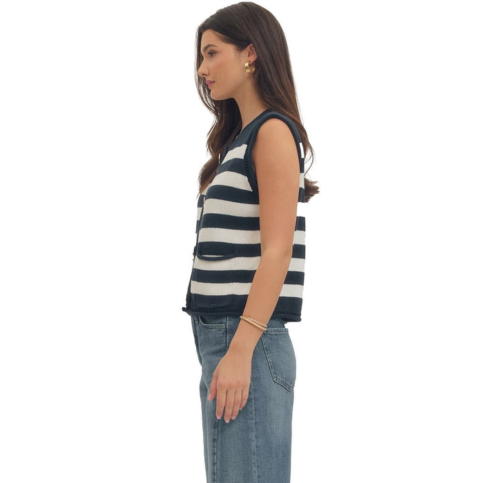 Entro Women's Navy Striped Button Sleeveless Top