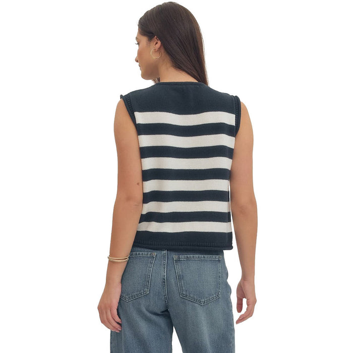 Entro Women's Navy Striped Button Sleeveless Top
