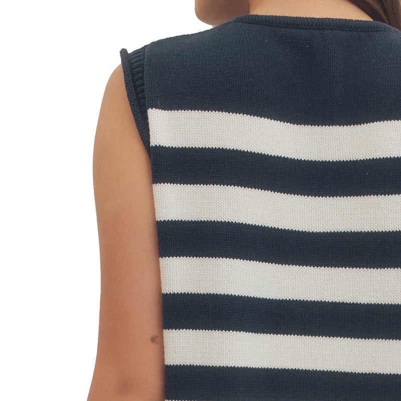 Entro Women's Navy Striped Button Sleeveless Top