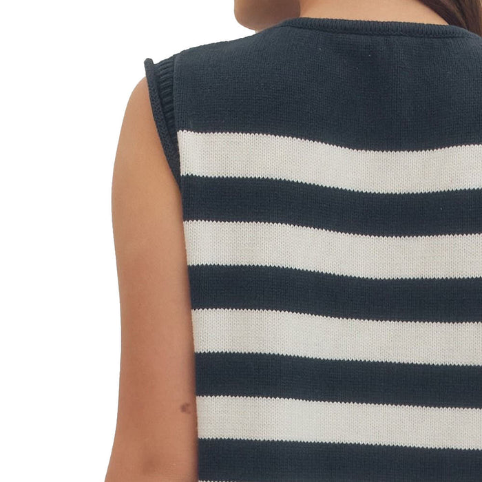 Entro Women's Navy Striped Button Sleeveless Top