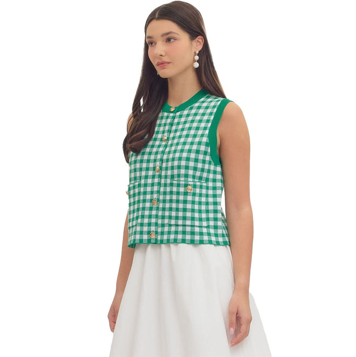 Entro Women's Green Gingham Sleeveless Top