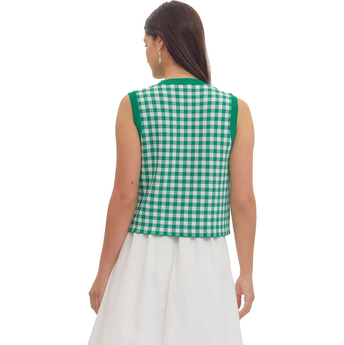 Entro Women's Green Gingham Sleeveless Top