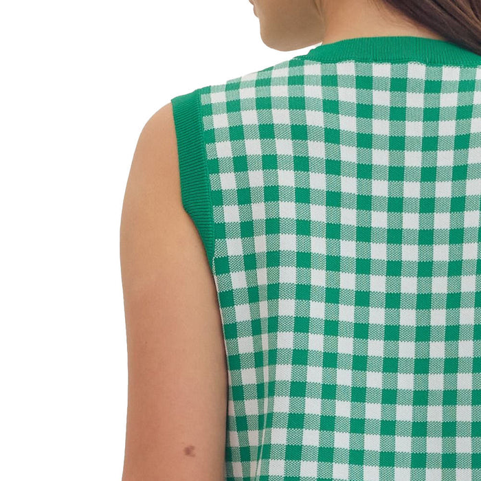 Entro Women's Green Gingham Sleeveless Top