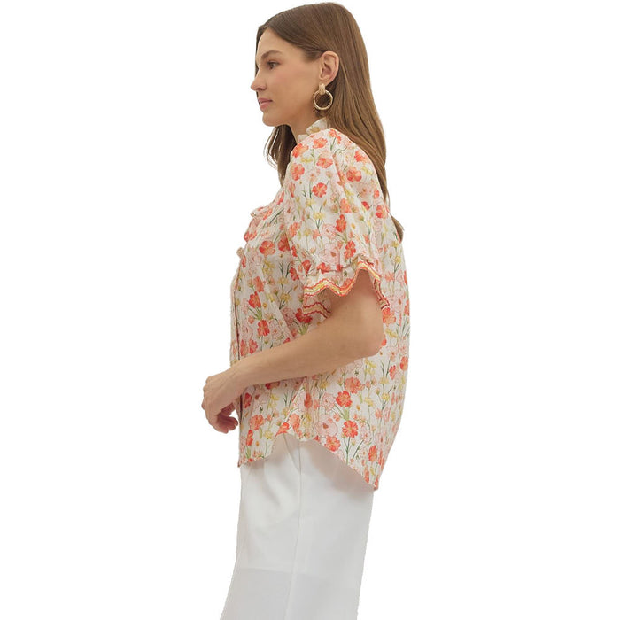 Entro Women's Off White Botanical Top