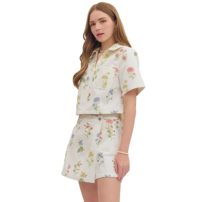 Entro Women's Ecru Floral Print Top