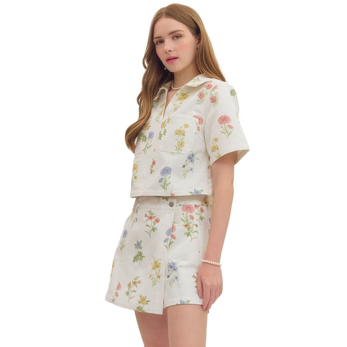 Entro Women's Ecru Floral Print Top