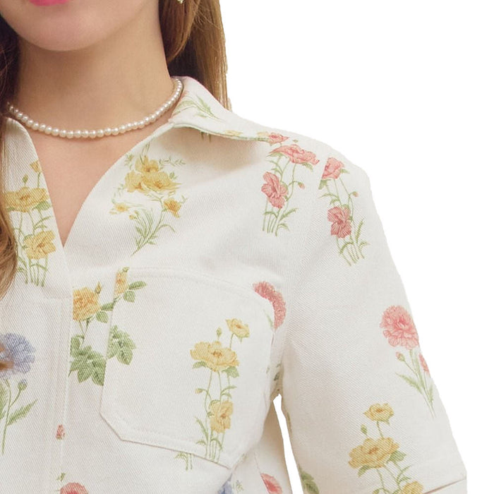 Entro Women's Ecru Floral Print Top