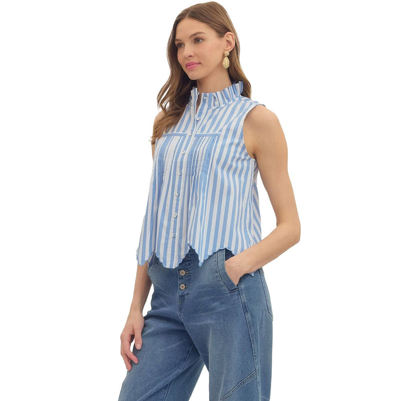 Entro Women's Light Blue Striped Sleeveless Top