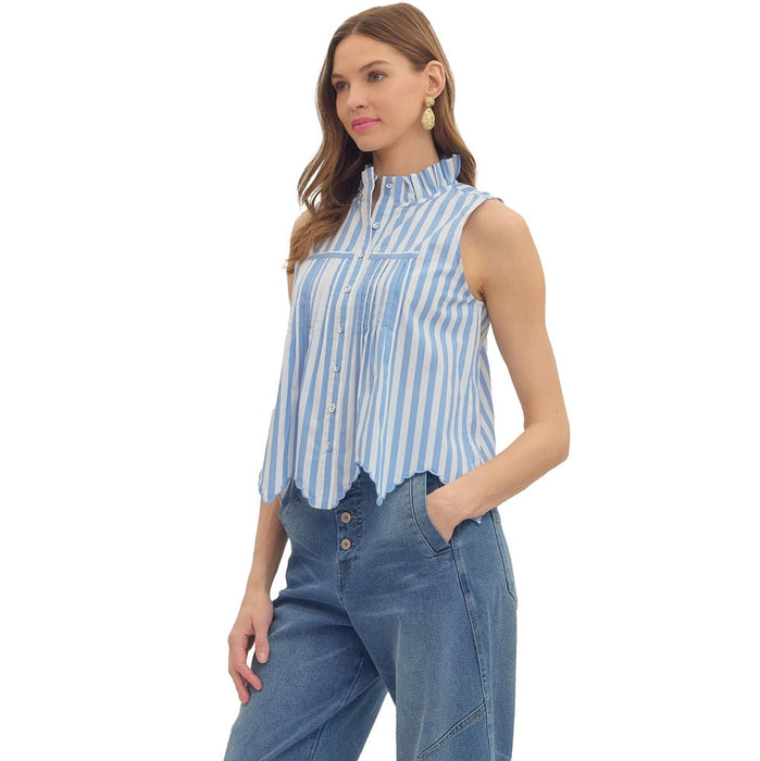 Entro Women's Light Blue Striped Sleeveless Top