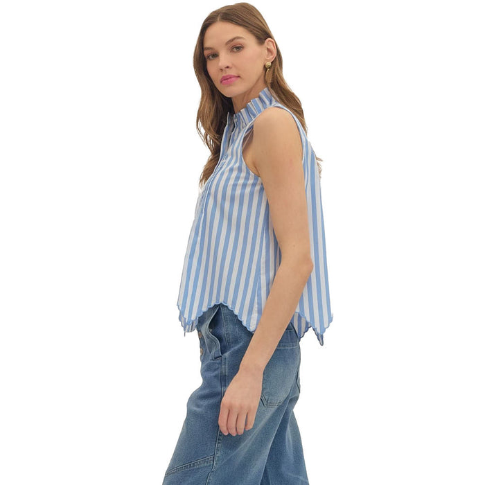 Entro Women's Light Blue Striped Sleeveless Top