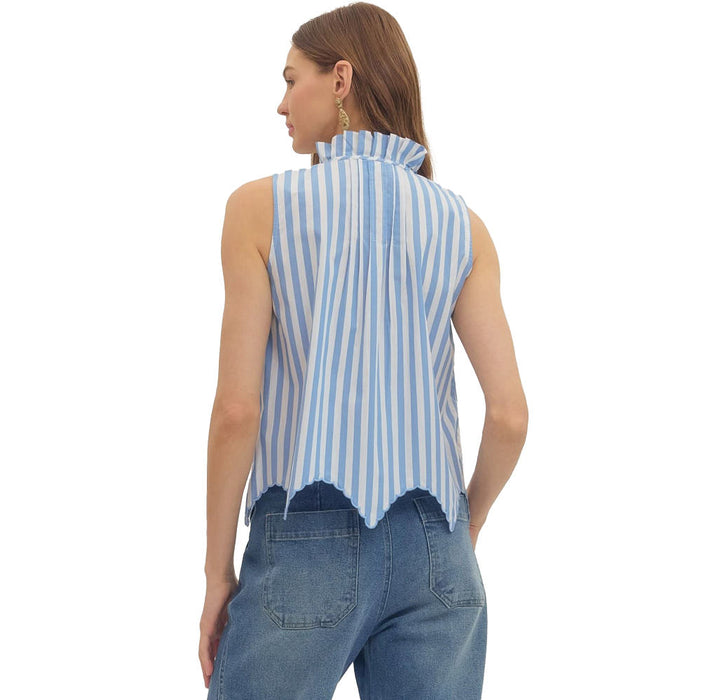 Entro Women's Light Blue Striped Sleeveless Top