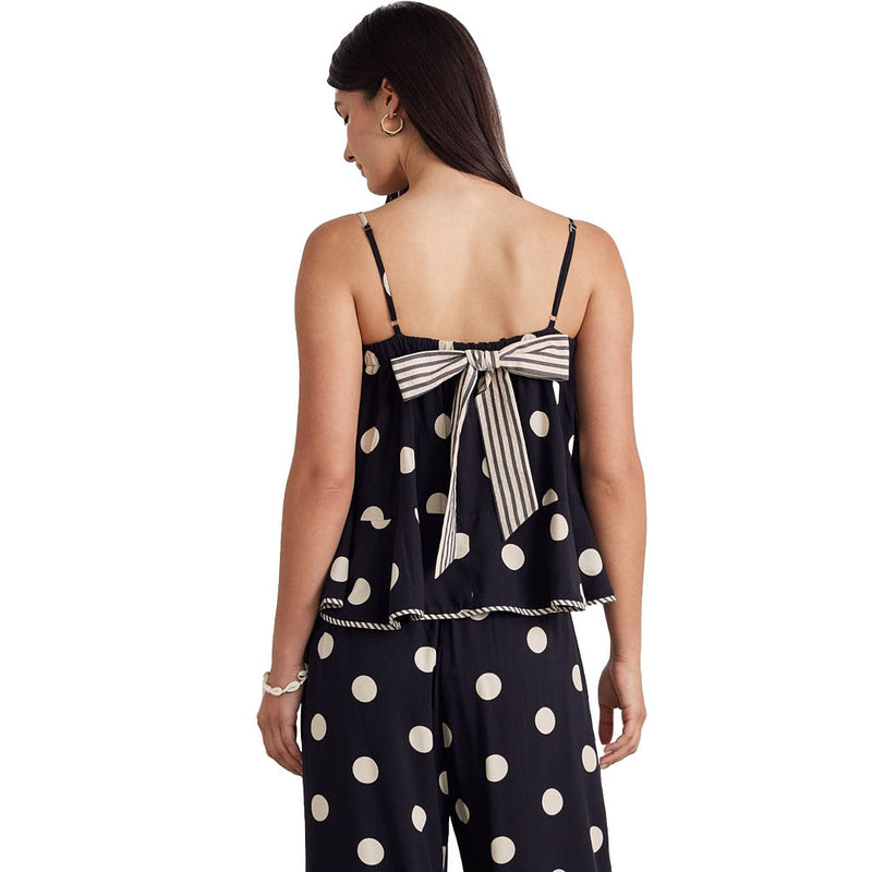 Entro Women's Black Polka Dot with Bow Detail Tank