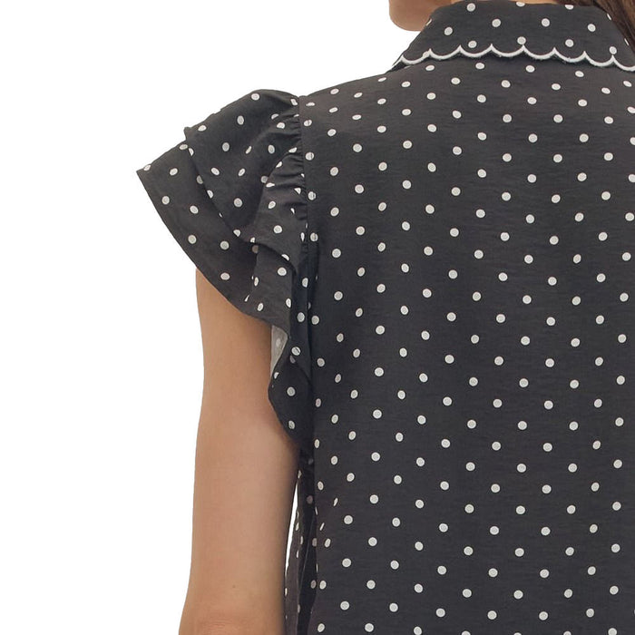 Entro Women's Black Polka Dot Flutter Sleeve Top