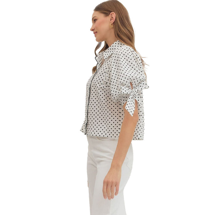 Entro Women's Black Dot Bow Sleeve Top