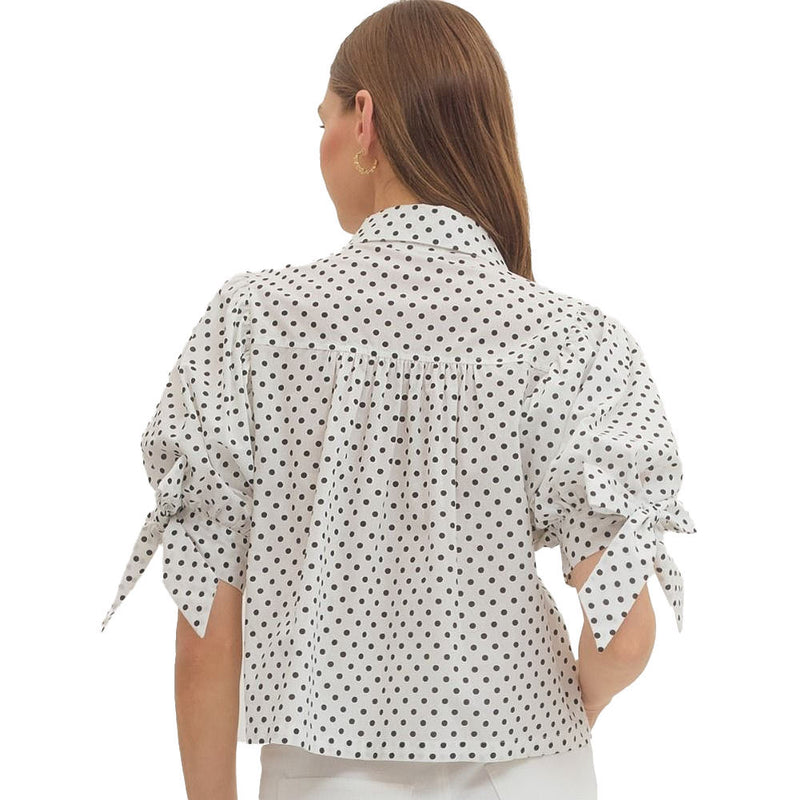 Entro Women's Black Dot Bow Sleeve Top
