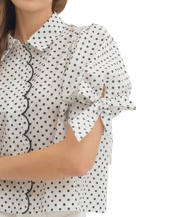 Entro Women's Black Dot Bow Sleeve Top