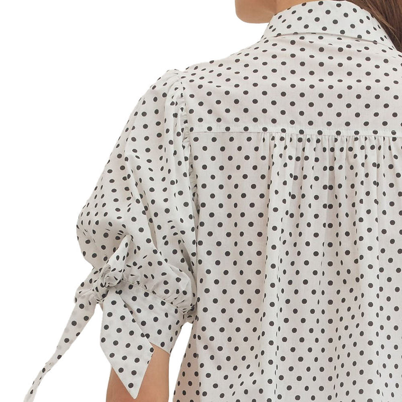 Entro Women's Black Dot Bow Sleeve Top