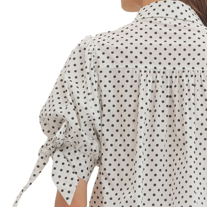 Entro Women's Black Dot Bow Sleeve Top