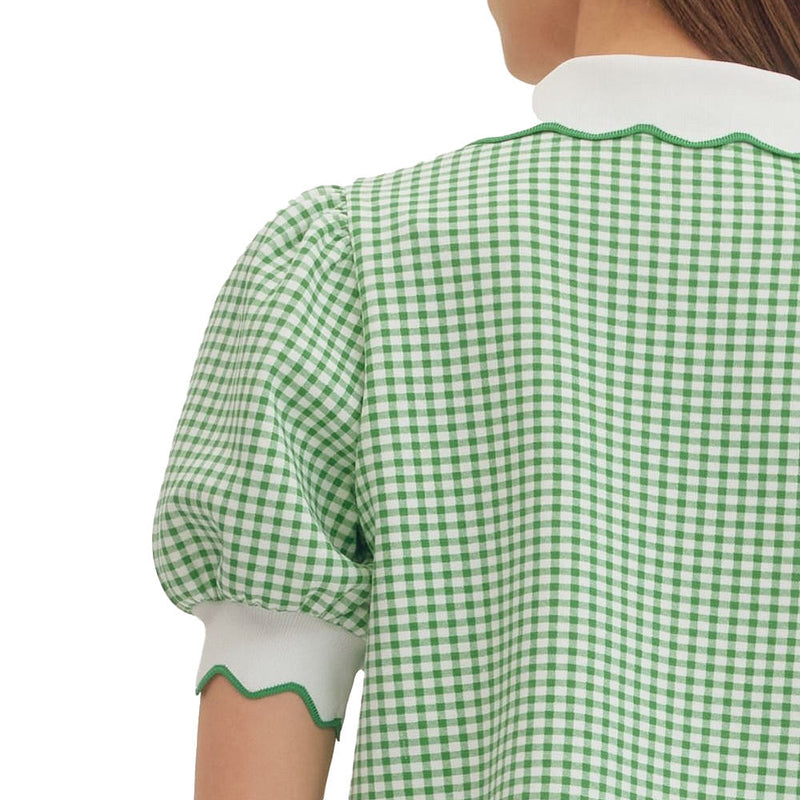 Entro Women's Green Gingham Puff Sleeve Top