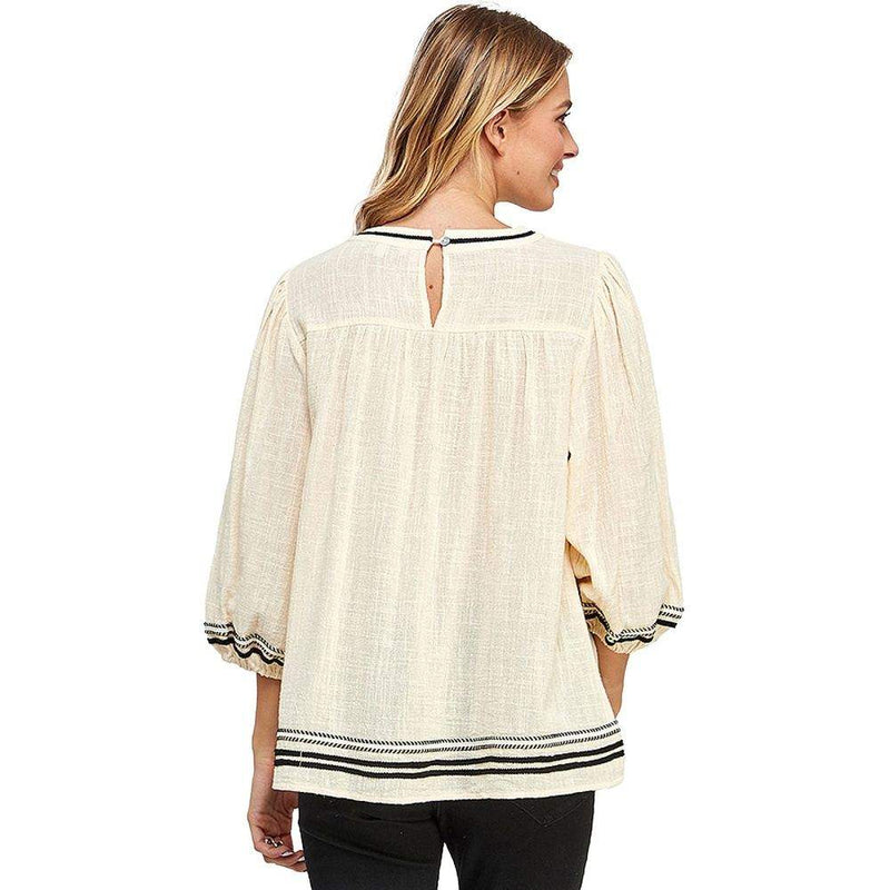 See And Be Seen Women's Cream Trimmed 3/4 Sleeve Top