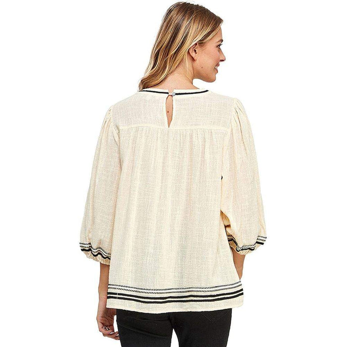 See And Be Seen Women's Cream Trimmed 3/4 Sleeve Top