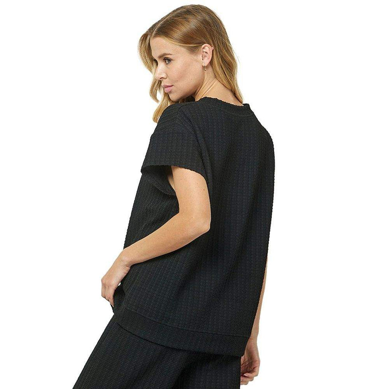 See And Be Seen Women's Black Textured Short Sleeve Top